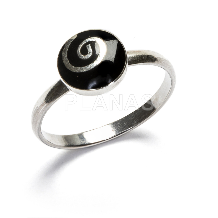 Ring in sterling silver and black enamel. spiral.