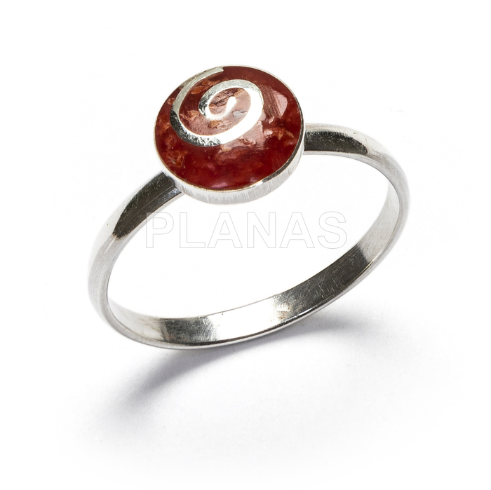 Sterling silver and red enamel ring. spiral.
