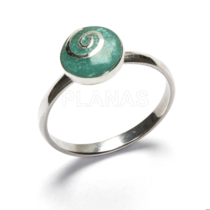 Ring in sterling silver and turquoise enamel. spiral.