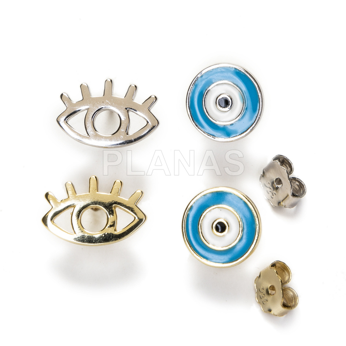 Earrings in rhodium-plated sterling silver with enamel. turkish eye.