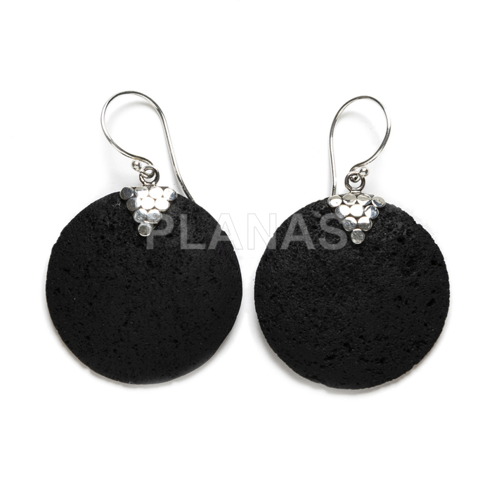 Earrings in sterling silver and volcanic lava.
