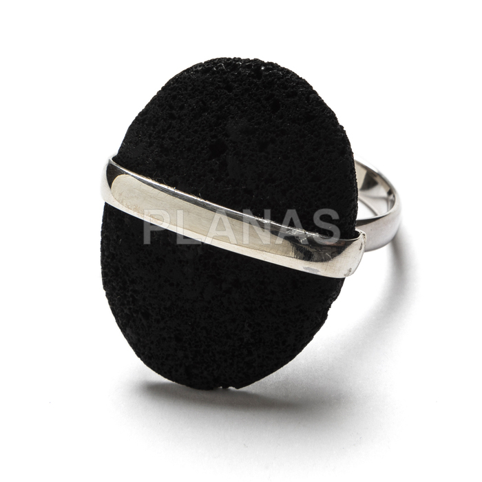 Adjustable ring in sterling silver and volcanic lava.