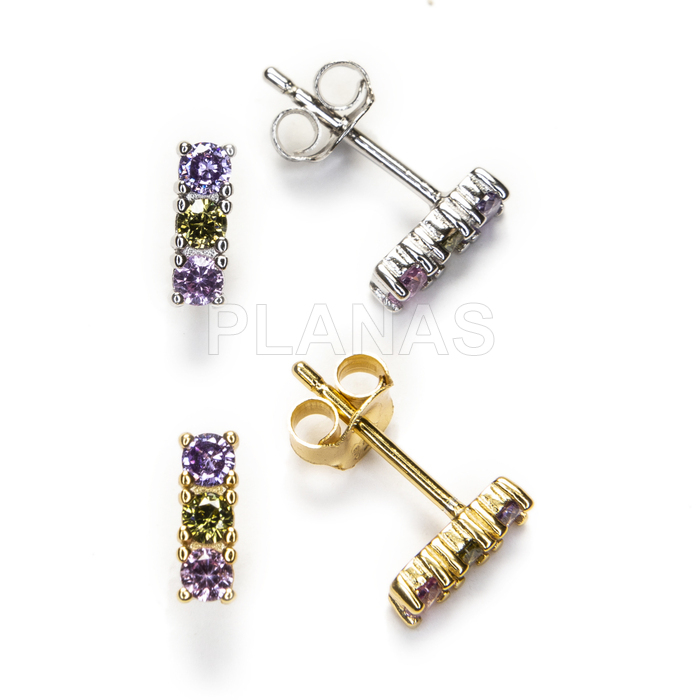 Earrings in rhodium-plated sterling silver and colored zircons.