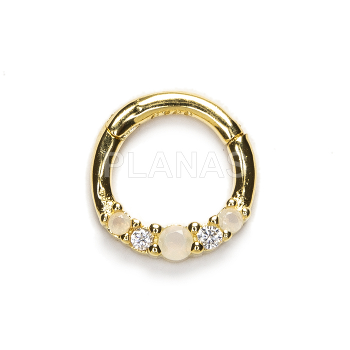 Hoop in sterling silver and gold plated with white zirconia and opal.