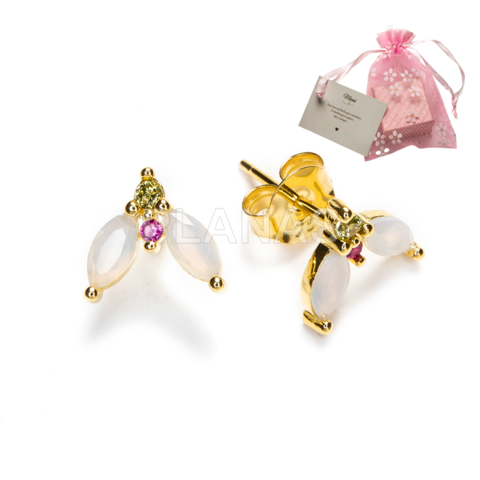 Pendientes en Plata de ley y Baño Oro con Circonitas y Opalo.