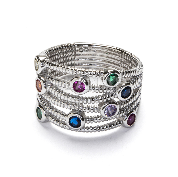 Ring in sterling silver and colored zirconia.