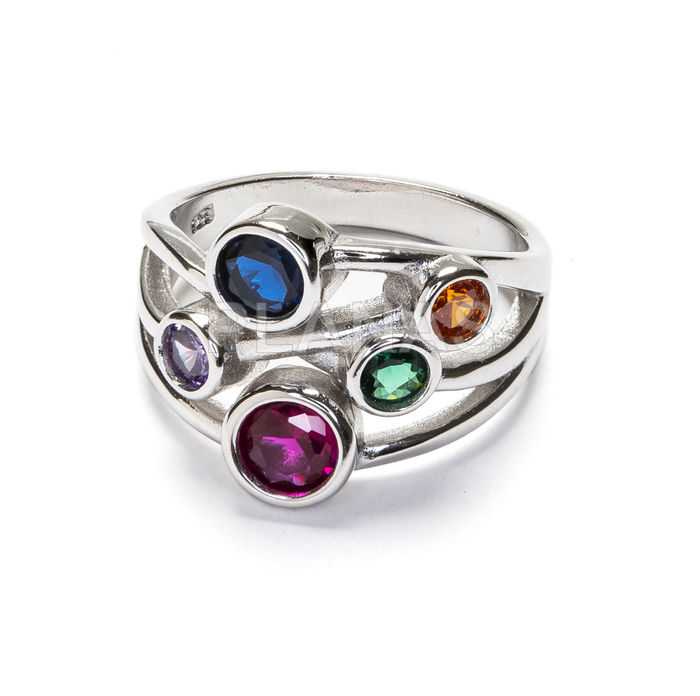 Ring in sterling silver and colored zirconia.