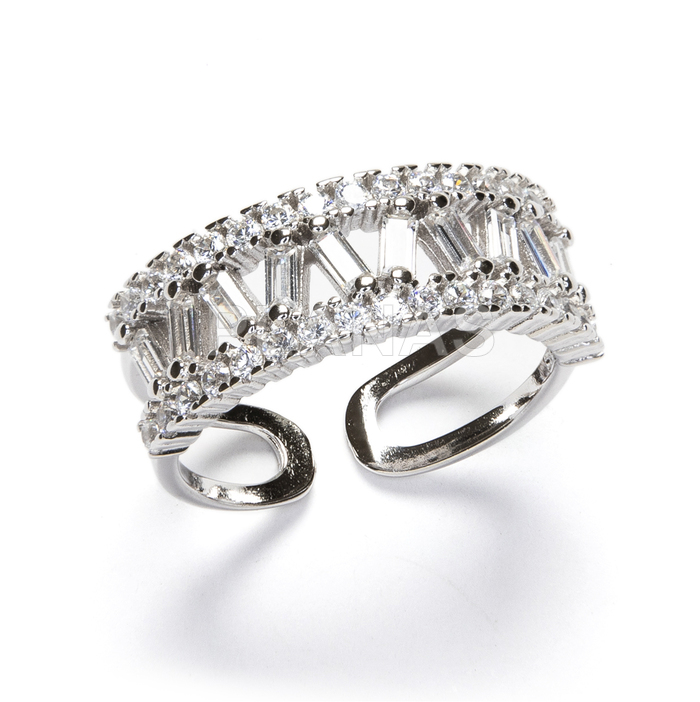 Open ring in sterling silver and white zirconia.