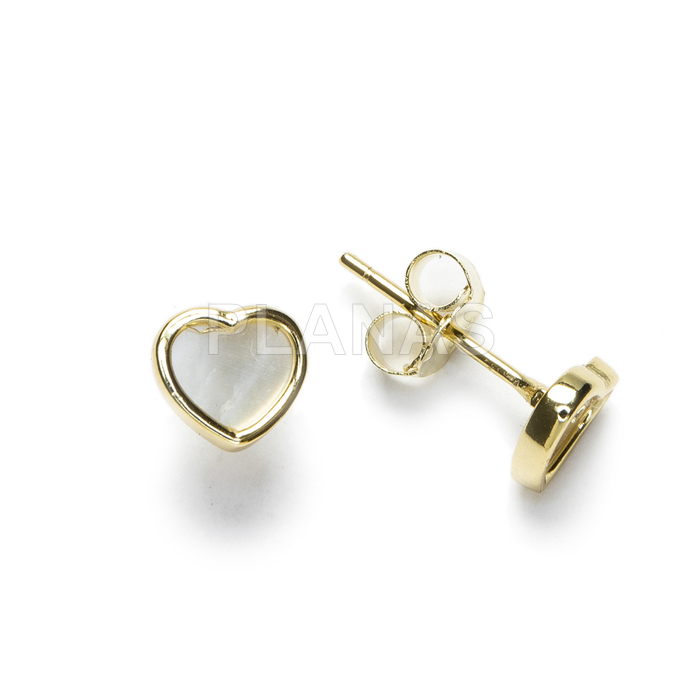 Earrings in sterling silver and gold and mother of pearl plating. heart.