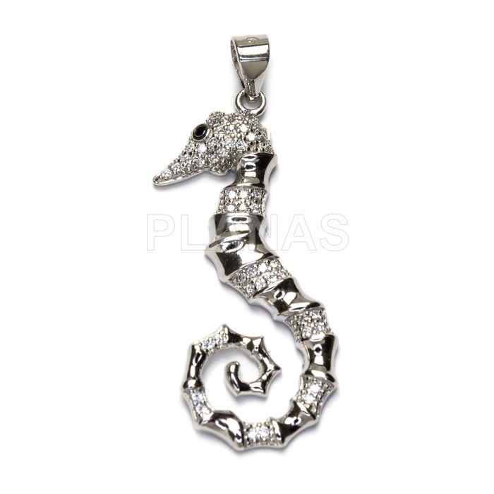Colgante en Plata de ley Rodiada y Circonitas Blancas. CABALLITO DE MAR.