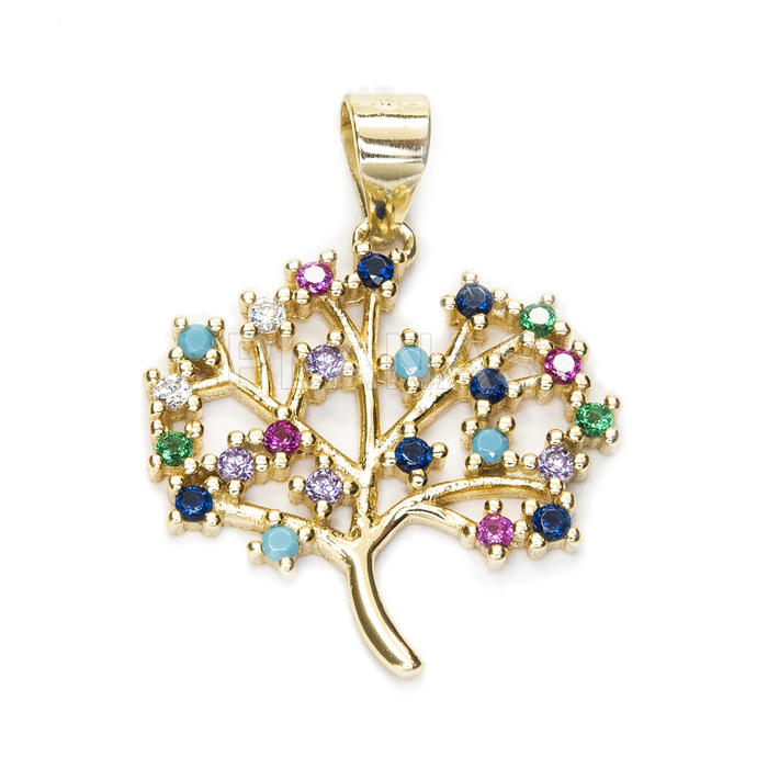 Pendant in sterling silver and gold plated with colored zircons. tree of life.