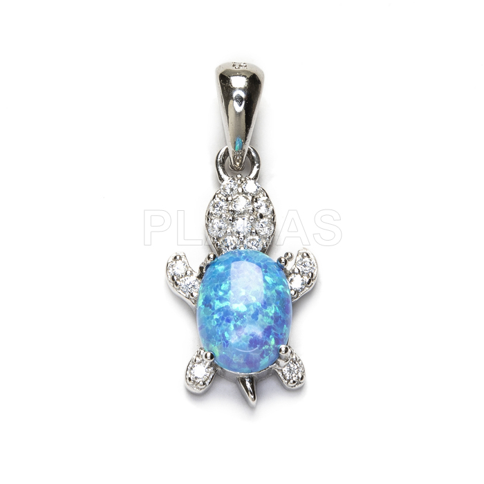 Pendant in rhodium-plated sterling silver with opal. tortoise.