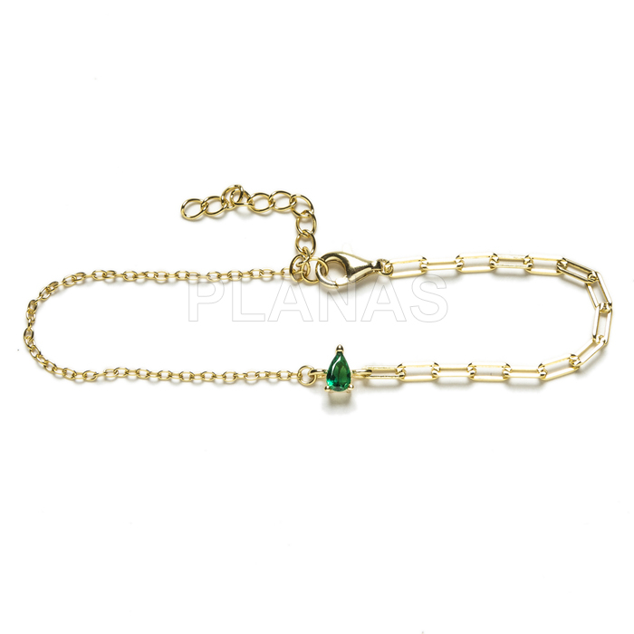 Bracelet in sterling silver and gold plated with emerald zircons.
