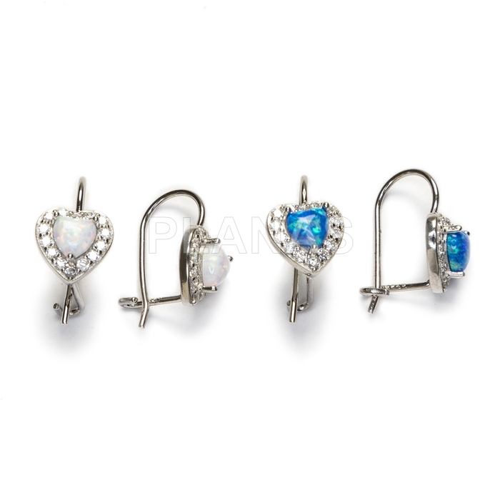 Earrings in sterling silver and opal. heart.
