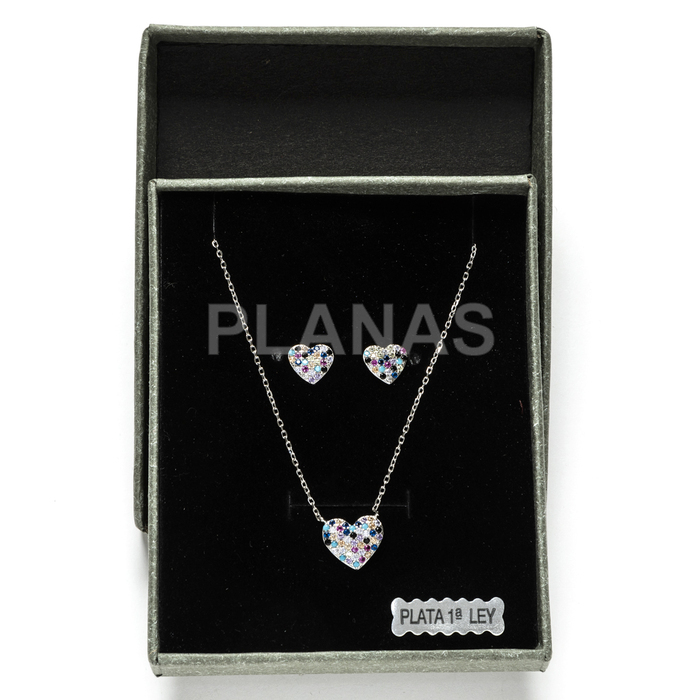 Set in rhodium-plated sterling silver and colored zirconia. heart.