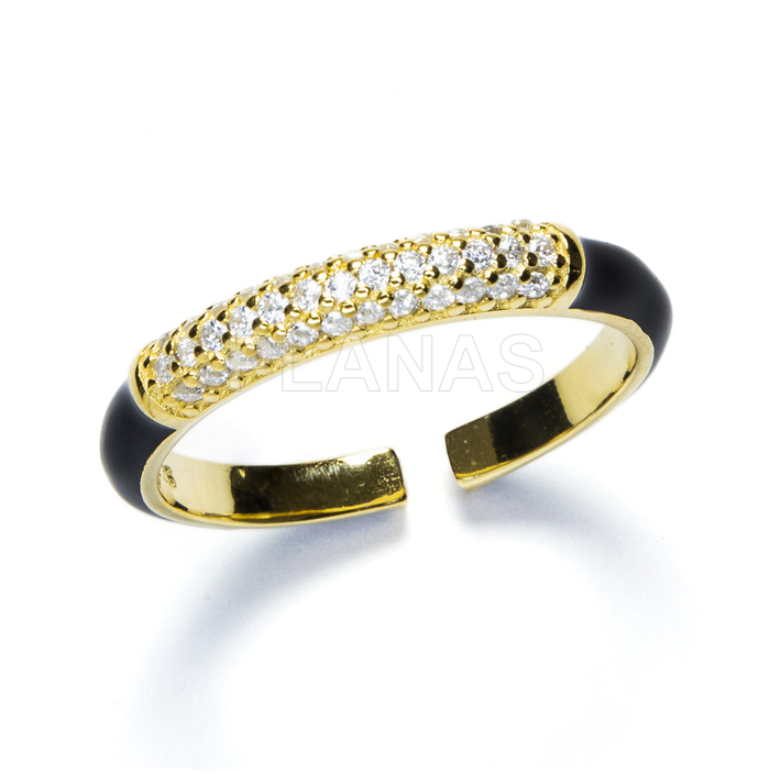 Open ring in gold plated sterling silver with 1 micron with enamel and zircons.