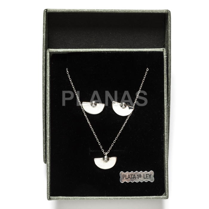 Rhodium-plated sterling silver set.