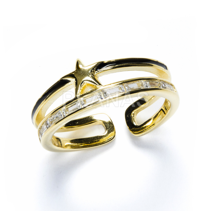 Open ring in gold plated sterling silver with 1 micron and white zirconia and enamel. star.