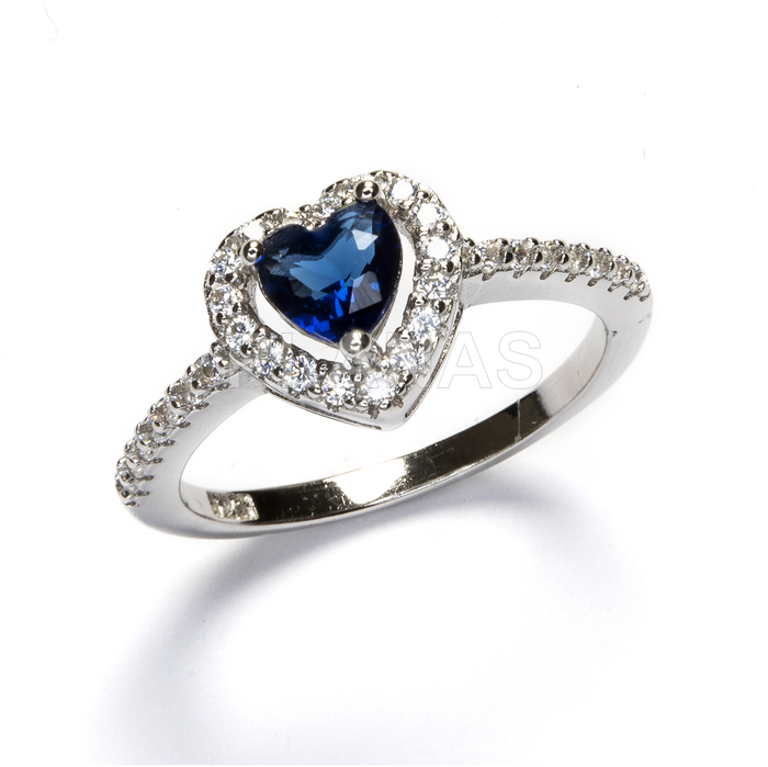 Ring in rhodium-plated sterling silver and zircons. heart.