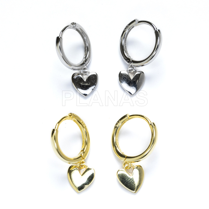 Hoops in rhodium-plated sterling silver. heart.