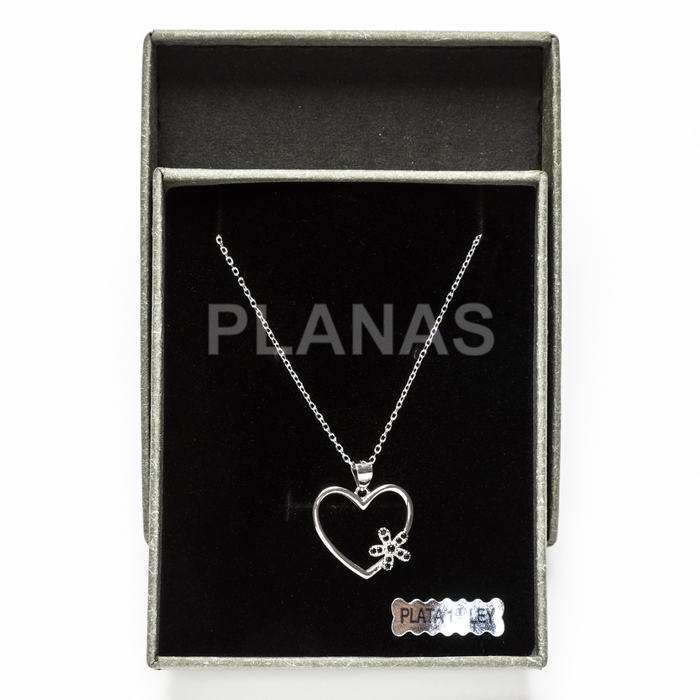 Pendant in rhodium-plated sterling silver and zirconia. heart.