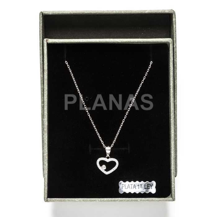 Pendant in rhodium-plated sterling silver and zirconia. heart.