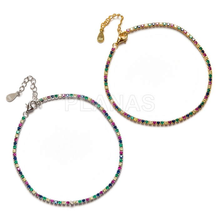Pulsera en Plata de Ley Rodiada y Circonitas de Colores.