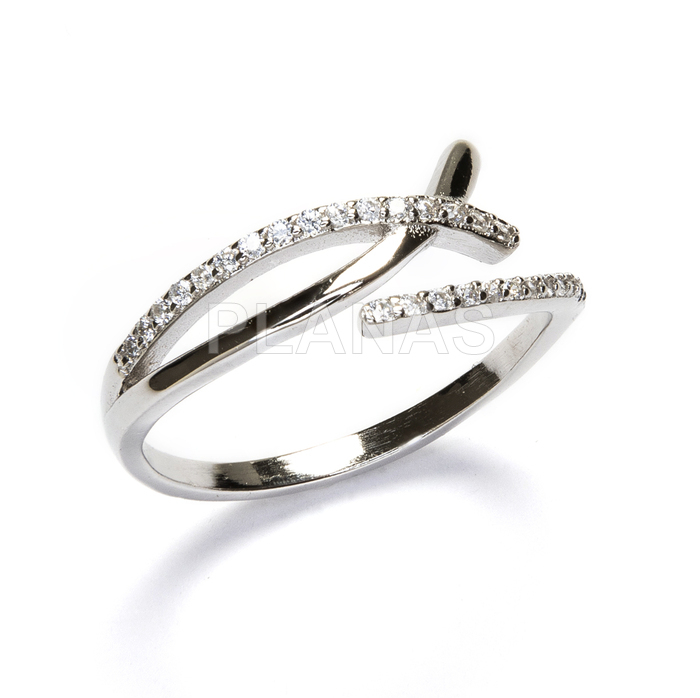 Open ring in rhodium-plated sterling silver and white zirconia.  