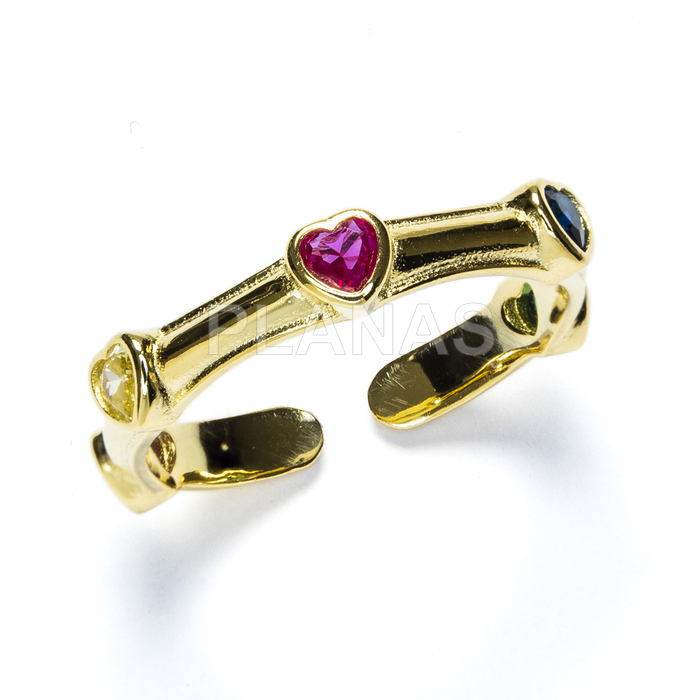 Open ring in sterling silver and gold plated zirconia with 1 micron. hearts.