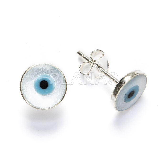 Earrings in sterling silver and mother of pearl. turkish eye.