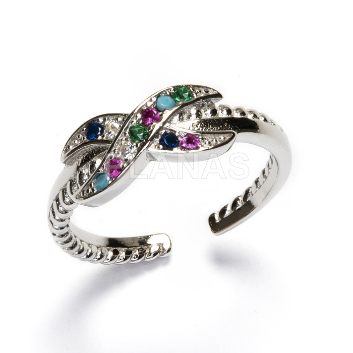 Open ring in rhodium-plated sterling silver and colored zircons. infinite.  