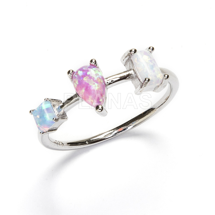 Ring in rhodium-plated sterling silver and 3 colors of opal.
