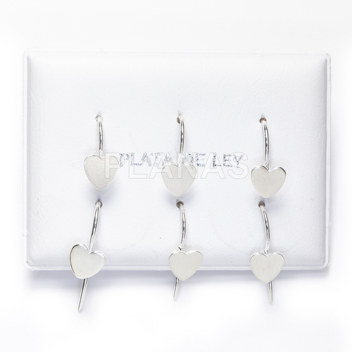 Display of 3pr sterling silver earrings. heart.
