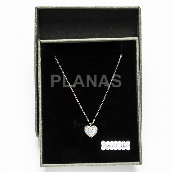 Pendant in rhodium-plated sterling silver and zirconia. heart.  
