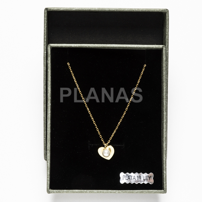Pendant in sterling silver and gold plating with 5mm pearlescent pearl. heart.  