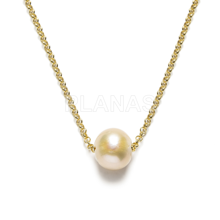 Collar en Plata de Ley y Baño Oro con perlas cultivadas de 11mm.