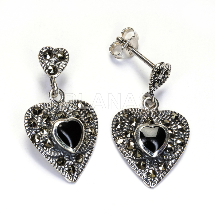 Brincos em prata de lei e marquesites. coraÇÃo.