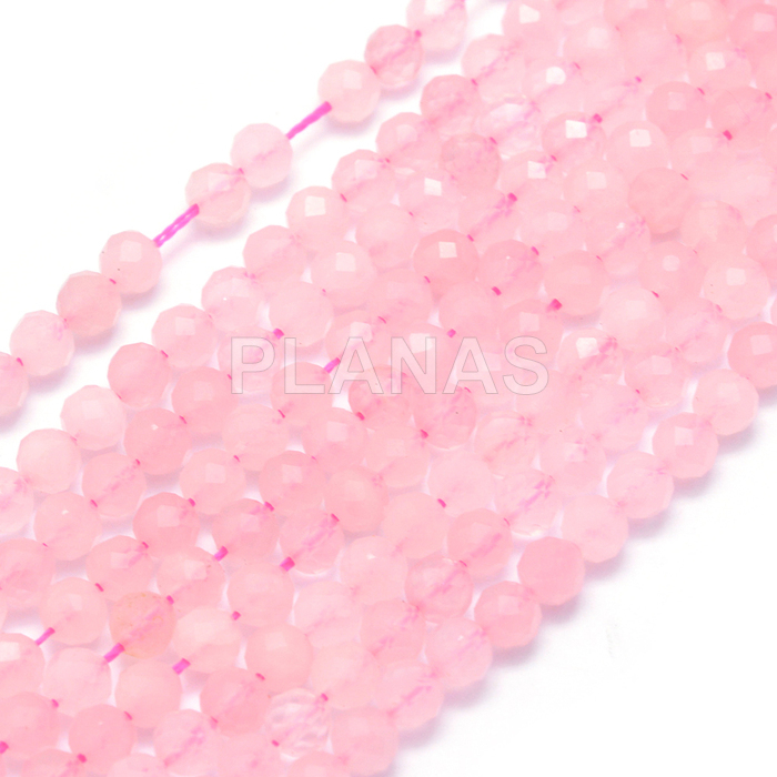 Tira de quartzo rosa natural facetada de 3 mm.