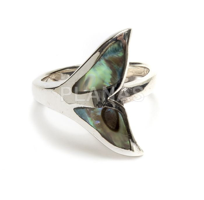 Ring in sterling silver and abalone. whale tail.