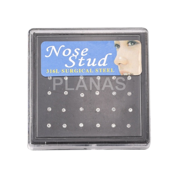 Pack de 12 pares de Piercing color blanco en Acero Inoxidable. 