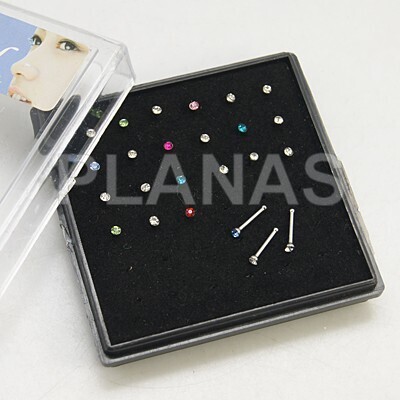 Pack de 12 pares de Piercing colores en Acero Inoxidable. 