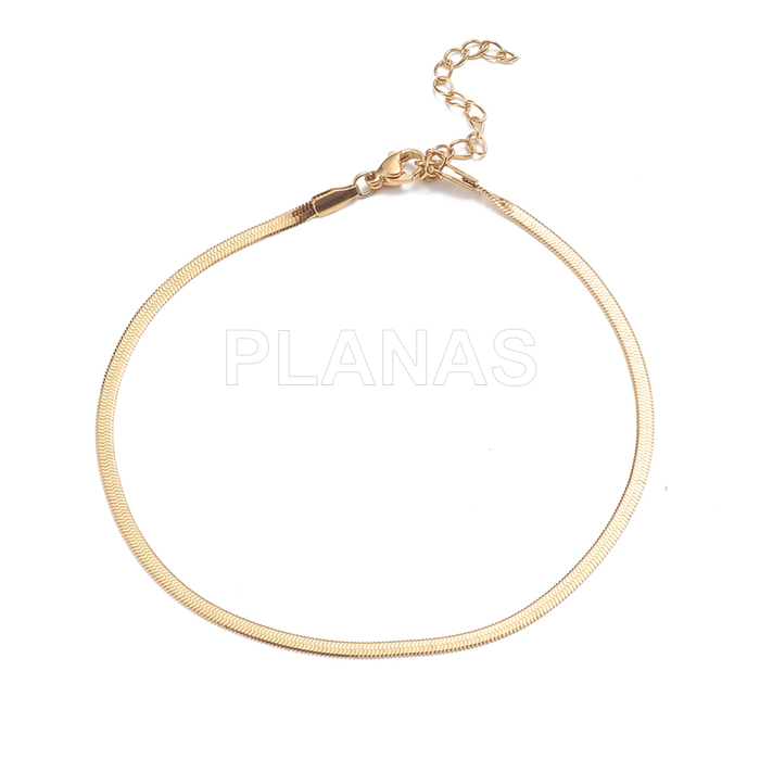 Tornozeleira em aço inoxidável e banhada a ouro.  