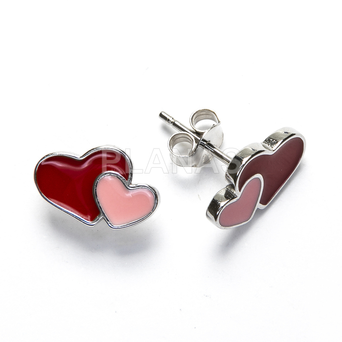 Pendientes esmaltados en Plata de Ley Rodiada. CORAZONES.