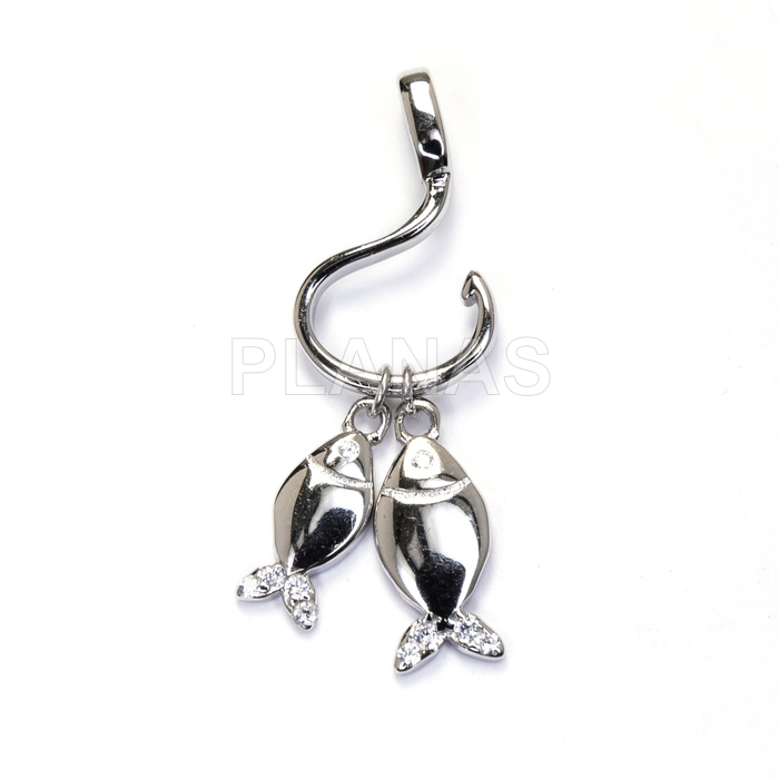 Colgante en Plata de ley Rodiada con Circonitas. ANZUELO Y PECES.