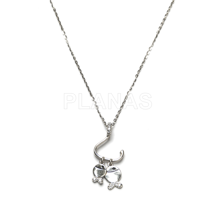 Necklace in rhodium-plated sterling silver with white zirconia. hook and fish.