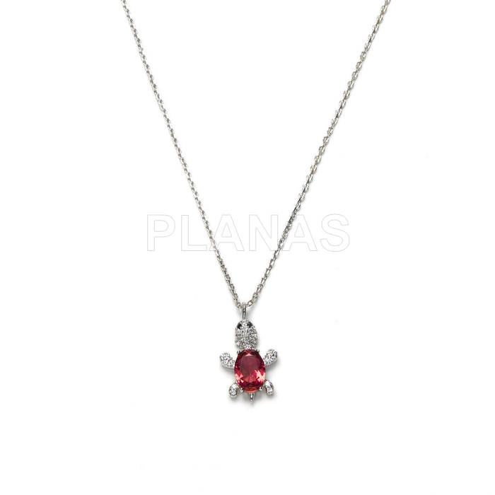 Necklace in rhodium-plated sterling silver with zirconia. turtle.