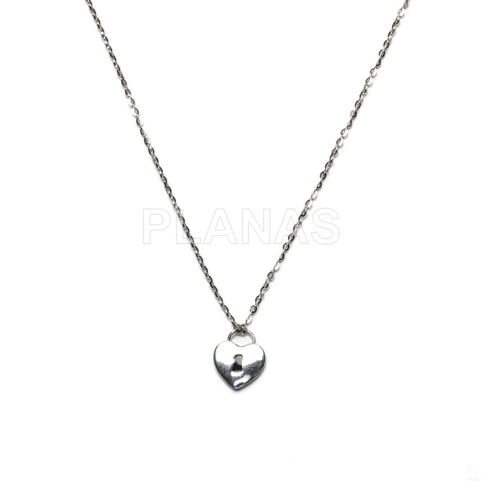 Necklace in rhodium-plated sterling silver with white zirconia. heart and key.