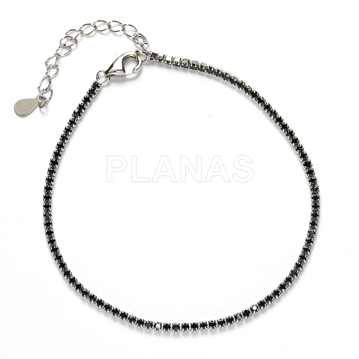 Pulsera en Plata de Ley Rodiada y Circonitas Negras. 