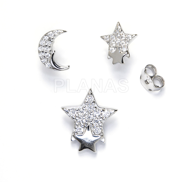 Conjunto en Plata de ley Rodiada y Circonitas. ESTRELLAS Y LUNA.