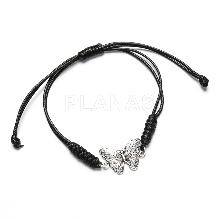 Bracelet with sliding knot and spacer in sterling silver. butterfly.